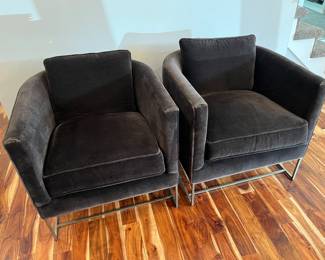 Pair of mid-century modern-style Bernhardt velvet club chairs.