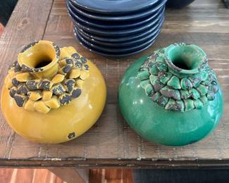 Metal deco circle vases.