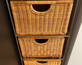 Three-drawer wicker basket chest.