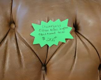 ETHAN ALLEN CHESTERFIELD TUFTED/NAIL-HEAD TRIM LEATHER SOFA (SEATING HAS WEAR) $200 (SAME SOFA DIFFERENT ROOM AND LIGHTING FOR PICS)