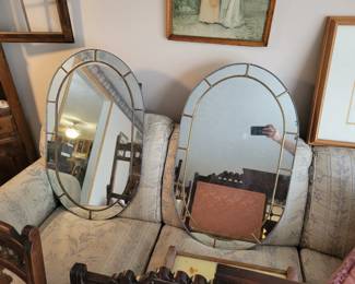 Two Oval leaded glass mirrors. 