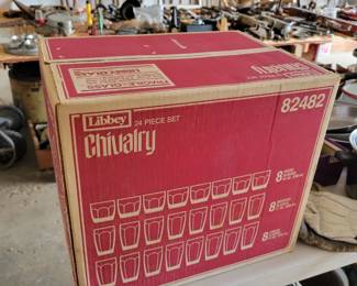 Brand new, never opened vintage, libby chivalry 24 piece glassware set!