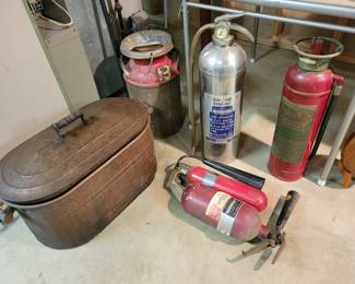 Antique fire extinguishers.
boiler pot.