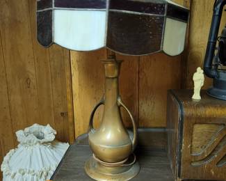 Stained glass brass lamp. 