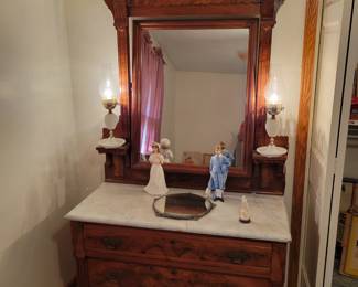 Antique Burl Walnut Eastlake Dresser, with marble top, early 1900's
