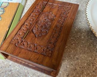 Wooden carved box in kitchen