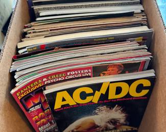 Three boxes of late 70’s thru the late 80’s of hark rock magazines