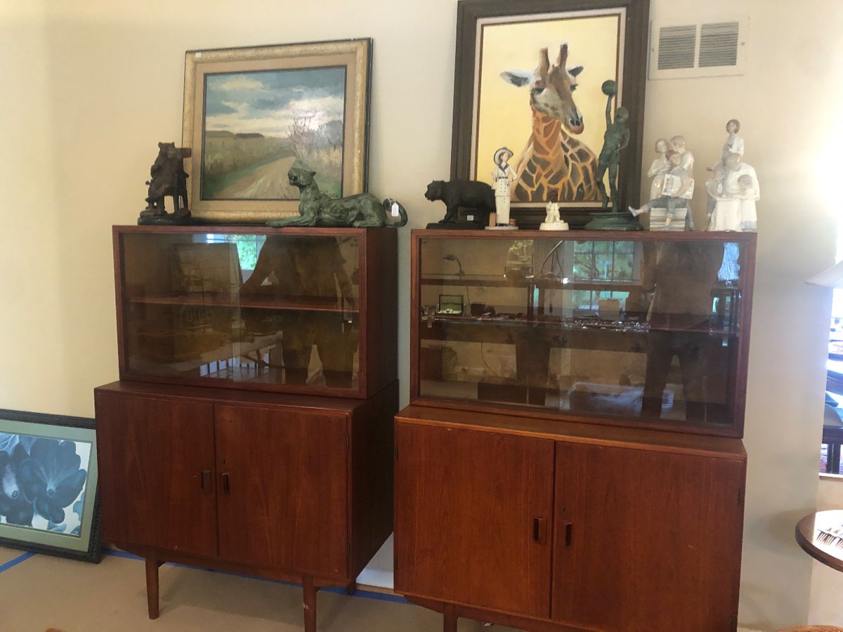 Pair MCM; mid century modern; Borg Mogensen Danish glass front cabinets