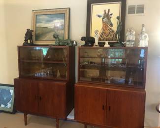Pair MCM; mid century modern; Borg Mogensen Danish glass front cabinets