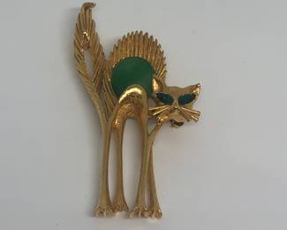 Vintage designer signed Panetta rhinestone cat brooch