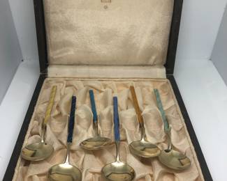 Norwegian enamelled sterling demitasse spoons