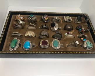Vintage sterling rings; turquoise; designer; semiprecious