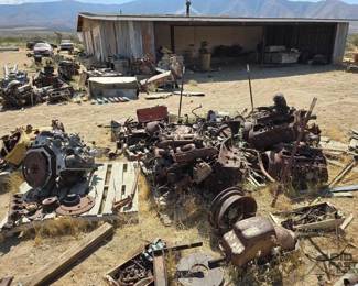 3520  Assorted Engines, Ford Flathead Blocks, Exhaust Manifolds, Fans, and Oil Pans 