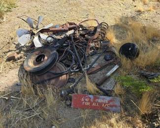 4216  Radiator Fans, Bowling Ball, Exhaust Manifold, Metal Sign, and Scrap Metal 
