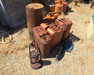 1072  5 Jerry Cans 2 Latterns and Two 5 gal Drums 