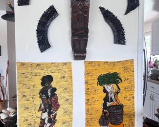 Hand carved wooden trims and original art on linens