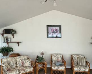 Vintage Bamboo Love Seat, End Table and 2 Chairs