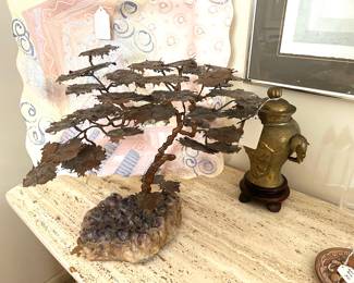 Original Donnjo - Solid Bronze Sculpture set on Brazilian Amethyst- “Cypress”