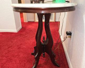 Antique Round Marble Top Side Table