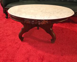Antique Marble Top Oval Cocktail Table