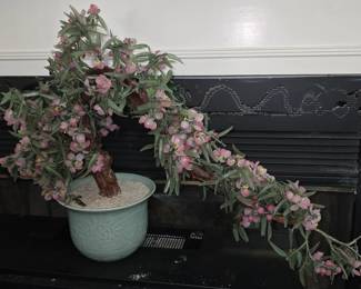 Cloisonne  Enamel Rose Jade and Quartz Blossom Tree