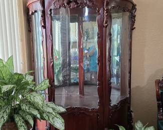 Curved Mahogany Wood Display Cabinet 