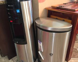 Water Cooler and Stainless Trash Can