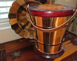 Vintage Wooden Ice Bucket with Serving Platter