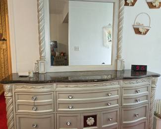 9 Drawer Marble Top Dresser Silver Dresser with Mirror