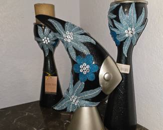 Set of 3 Beaded Candlestick Holders and Fish -'FAMILY PULLED