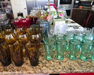 Coke Glasses and Midcentury Tortoise Shell Drinking Glasses and Wine Goblets