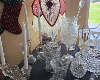 Candlesticks and Crystal along with Vintage Glass