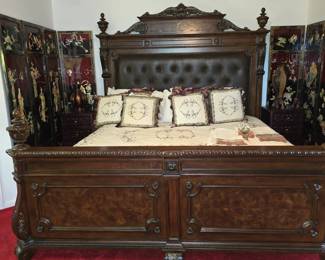 Breathtaking King Size Mahogany Bed with leather insert on Headboard. You have Bed - 2 - Nightstands - Dresser to Match