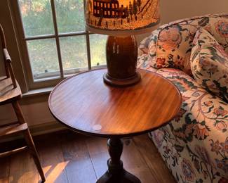 1870's Embroidered Rufus Porter scene lamp shade 