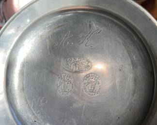 I. B. Finck Blockzinn Pewter among other makers marks London.  18th and 19th century pewter pieces