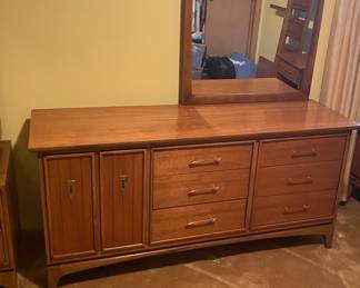 Mid Century Walnut Kent Coffey "The Wharton" Low Boy with Mirror