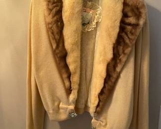 Vintage Sweater with Mink Collar