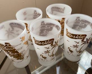 Mid Century Hazel Atlas Frosted Florida High Ball Glasses