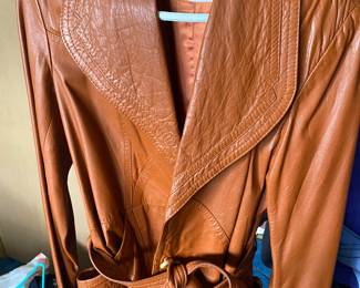 Retro 1970's Leather Wrap Around Coat/Belt
