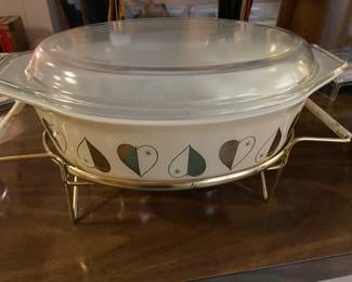 Vintage Pyrex Golden Hearts Casserole with Lid, Warming 