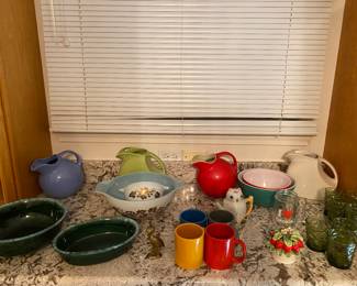 Vintage Hall Ball Pitchers, Fiesta ( Newer), Crate Barrel Colorful Mugs
