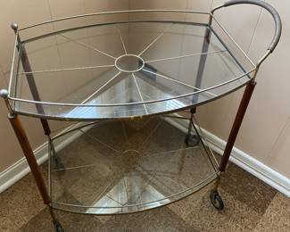 Mid Century Brass Glass Bar Cart/Wheels