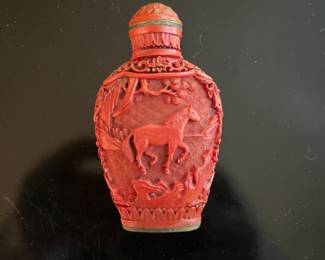 antique cinnabar snuff bottle, Chinese