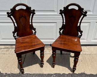 pair of Victorian Tudor Revival hall chairs