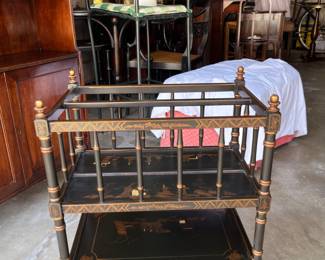 Chinoiserie style magazine rack, black and gold
