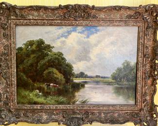 Lovely 19th century pastoral landscape of a river and cows, English, signed Henry H. Parker (1858-1930)