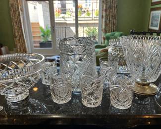 Assorted cut crystal serving pieces