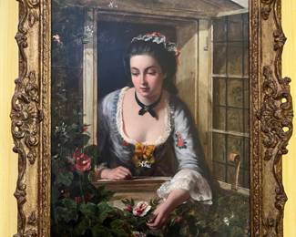 "At My Window" by Frank Stone RA, 19th century English, original oil painting