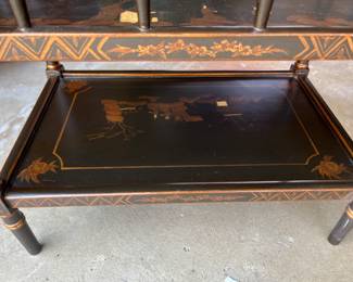 Chinoiserie style magazine rack, black and gold