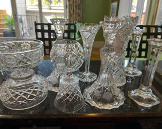 Assorted cut crystal serving pieces